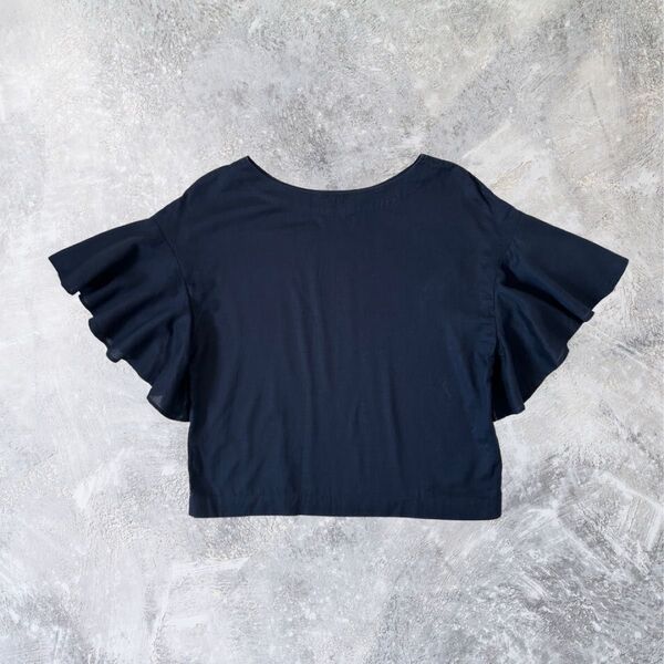 トップス 半袖トップス ネイビー 袖フリル 短丈 beauty&youth United arrows