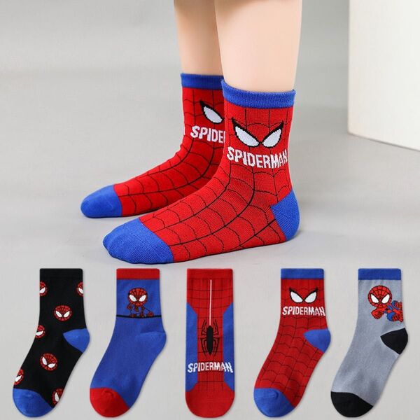 スパイダーマン靴下キッズ 靴下 男の子ウルトラマンスパイダーマンスポーツ通気スニーカー ソックス子供プレゼント祝い靴下5足