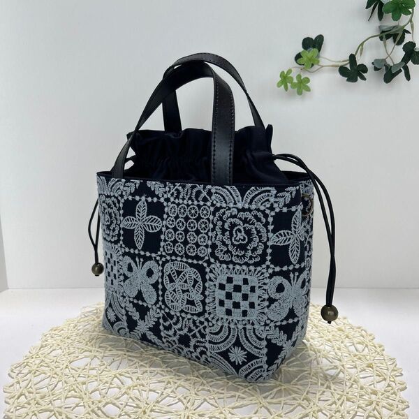 《SALE》ミナペルホネンあおりポケット巾着バッグ ハンドメイド