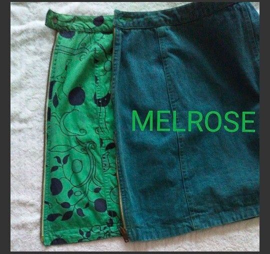 【ヴィンテージ メルローズ MELROSE】 デニムスカート、 リバーシブル、ミニスカート、 ネイビー×グリーン、 紺 ×緑、