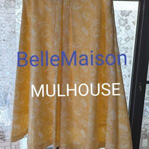 【ベルメゾン MULHOUSE ミュールーズ】花柄スカート 黄色 フレア、M、ひざ丈スカート
