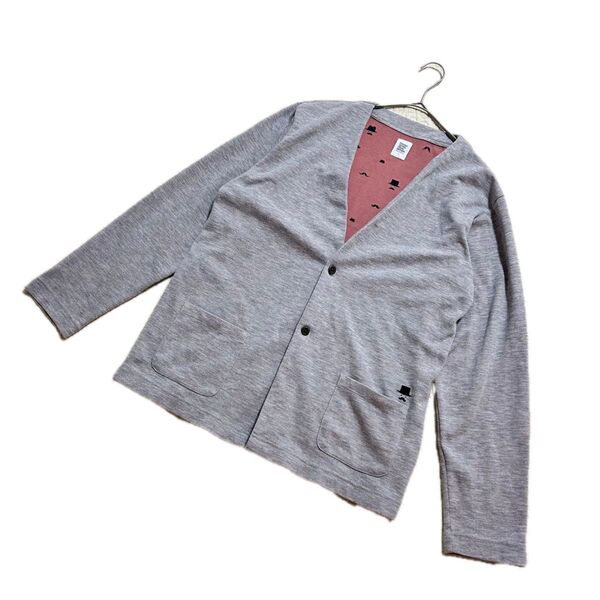 Design Tshirts Store granigh Vネック コットンカーディガン 長袖 ニット Lサイズ グレー ピンク