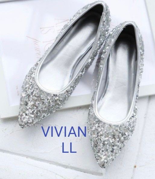 VIVIAN キラキラスパンコール フラットシューズ シルバー LL 25センチ