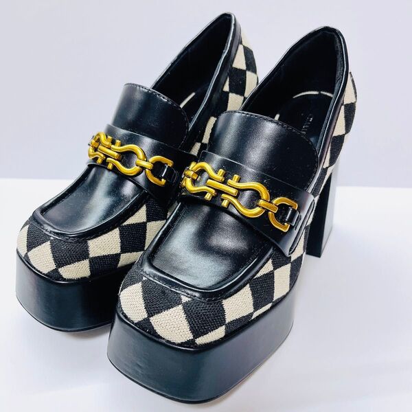 Used・中古品/CHARLES&KEITH チャールズアンドキース ローファー ブロックチェックファブリック 35 22.5