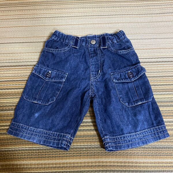 100センチ ミキハウス キッズ デニム ハーフパンツ インディゴブルー