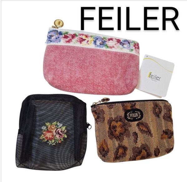 FEILER ポーチ3点セット ピンク花柄ポーチ フェイラー 美品2点 おまけ ポーチ コインケース シガーケース