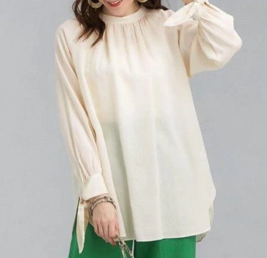 美品 green label relaxing グリーンレーベルリラクシング スリット ブラウス リボン M