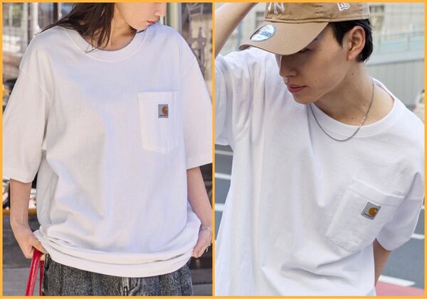 carhartt 半袖Tシャツ M 白 ポケット ワッペン 男女兼用 レディース