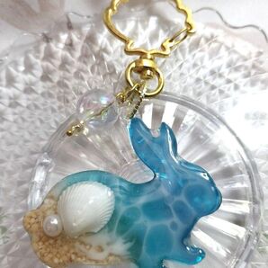 レジン作品 うさぎ 海塗り キーホルダー キー ハンドメイド
