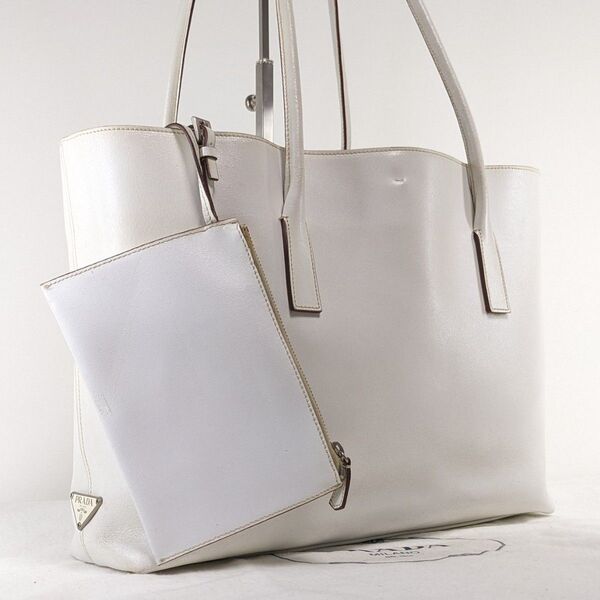 PRADA プラダ トートバッグ 肩掛け レザー ポーチ付 三角ロゴ A4可 ショルダーバッグ