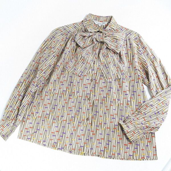 美品 クリスチャンディオール ブラウス シャツ シルク リボン ボウタイ 総柄 長袖