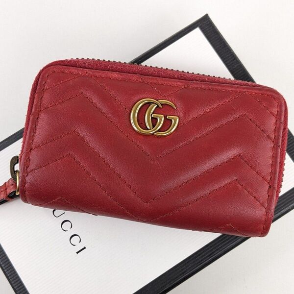 GUCCI グッチ キーリング付 コインケース GGマーモント キルティング レザー ゴールド金具