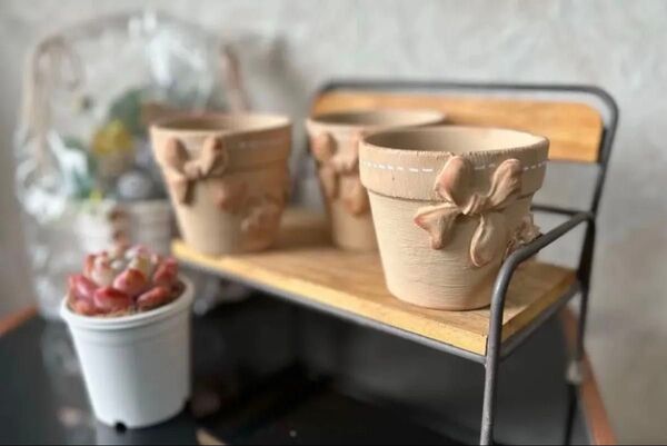 リボン 薔薇 design リメ鉢 リメイク鉢 2.5号鉢【3個セット】