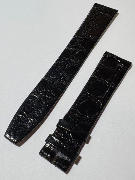【18mm/訳あり】IWC クロコ革ベルト 未使用 18mm×16mm(シャイニー仕上げ) 腕時計ベルト 黒ブラック バンド