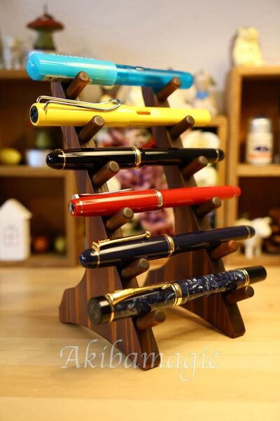 木製 万年筆 置き ボールペン ガラスペン ラック ディスプレイ スタンド ハンドメイド アンティーク ビンテージ 28teak