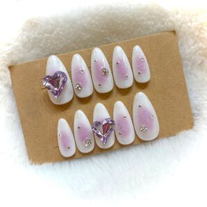 現品!パープルハートストーン(大) ホワイト/パープル チークネイルチップ