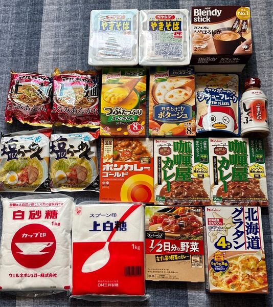 食品まとめ売り★食品詰め合わせ★ラーメン・レトルトカレー・スープ・ペヤング・コーヒー 18品