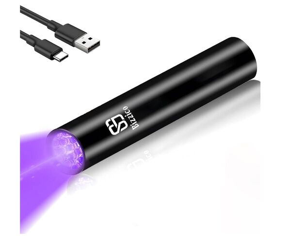 ブラックライト UV懐中電灯 紫外線 LED 内蔵電池 USB充電式 ブラック