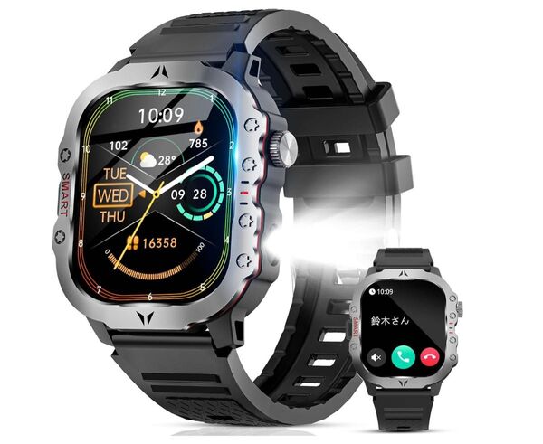 スマートウォッチ軍用規格2.0インチ超大画面 IP68防塵防水 (ブラック)