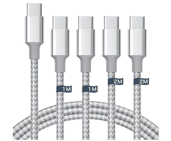 Type C ケーブル【1m+1m+2m+2m/グレー PD対応 60W急速充電】