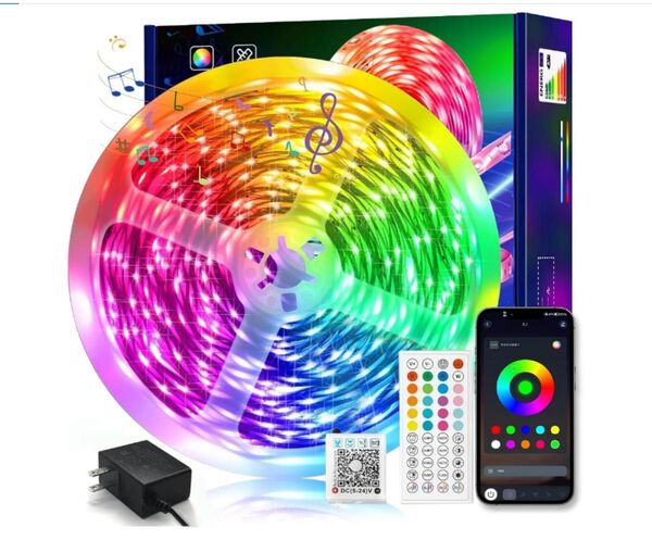 LEDテープライト10MRGB1600万色アプリ+リモコン版音楽連動タイマ—機能