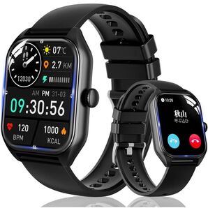 スマートウォッチ Bluetooth通話 1.85インチ大画面 防水防塵ブラック