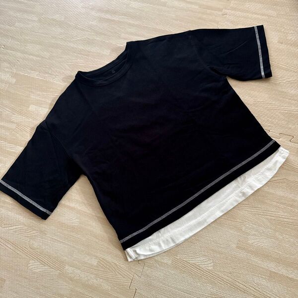 未使用 GU キッズ 150 半袖Tシャツ 子供服 重ね着風 レイヤード風