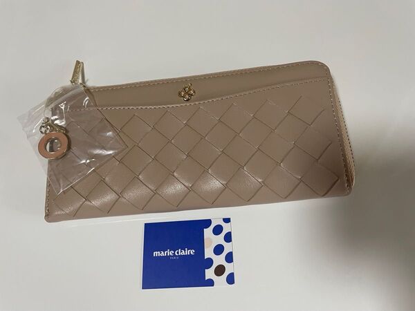 マリ・クレール ラム革メッシュ長財布 L字ファスナー ピンク