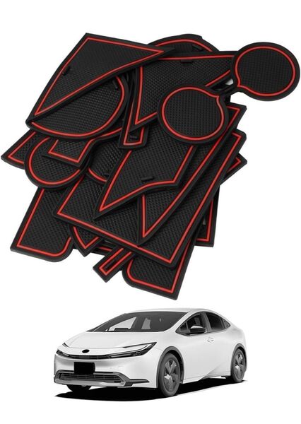 【専用設計】トヨタ プリウス 60系(2023年1月~現行)ラバーマットセット ノンスリップ&防音ドアポケットマット(レッド)