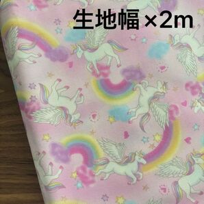 数量限定 オックス生地 ユニコーンパステルレインボー ピンク ハンドメイド ゆめかわ