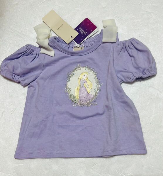 【新品】プティマイン Disney 2way肩リボンTシャツ 80 ラベンダー タグ付き新品 ラプンツェル ディズニープリンセス