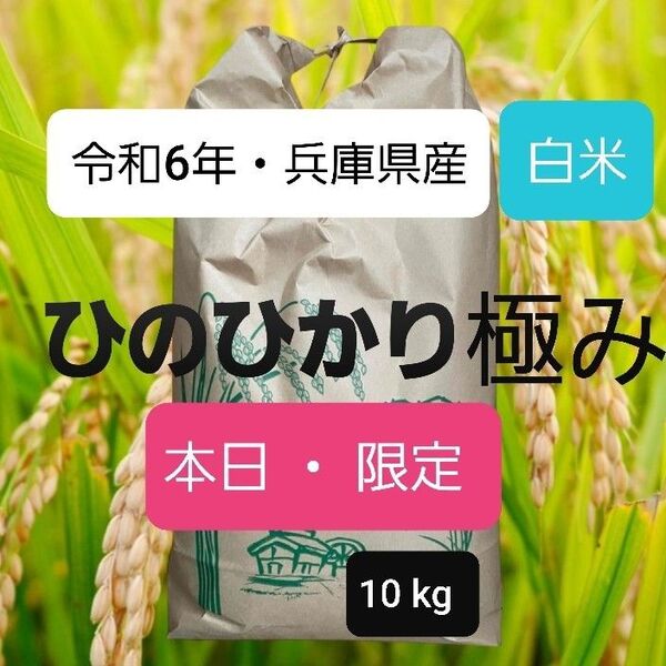 【本日限定】☆令和6年兵庫県産・ひのひかり極み・白米10kg ☆安心の無農薬