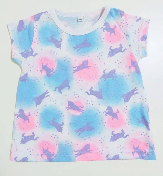 半袖Tシャツ ベビー服 95 女の子 夏服 子供服 キッズ ユニコーン ゆめかわいい 保育園 水色 トップス カットソー ピンク