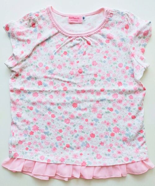 ベビー服 90 女の子 半袖Tシャツ 子供服 ピンク ミキハウス 花柄 シフォン フレア 夏服 総柄 キッズ 綿100 ベビー