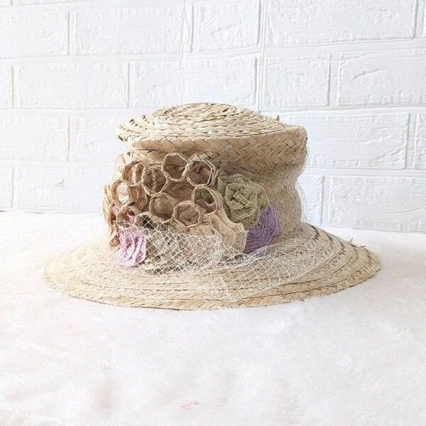 Barairo no Boushi バラ色の帽子 バケットハット 麦わら帽子 スローハット チュール フラワー 装飾 花 刺繍