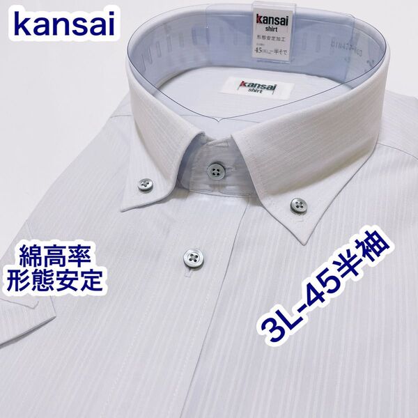 kansai 綿高率 形態安定 ボタンダウン 半袖ワイシャツ 3L-45