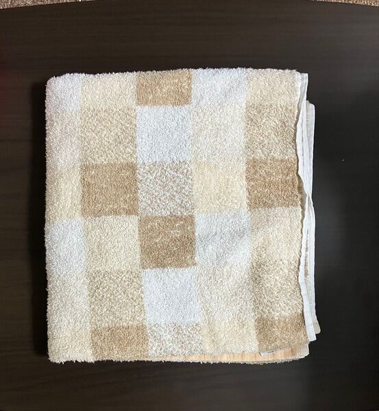 【中古】バスタオル ベージュ × ブラウン チェック柄