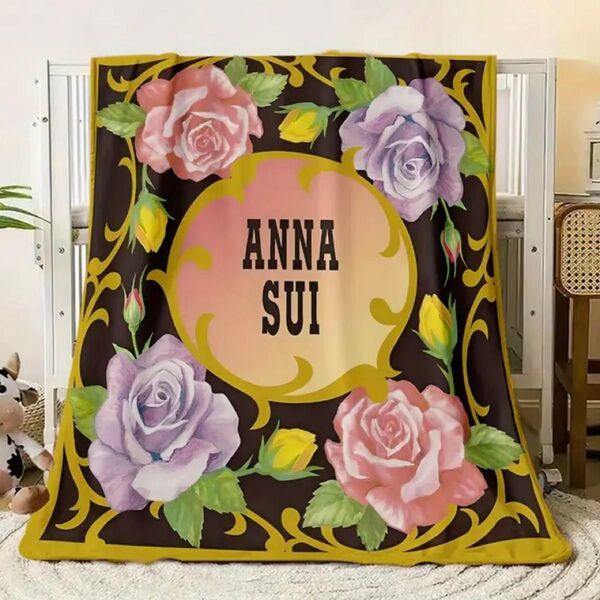 ANNA SUI ブランケット 100×150 アナスイ 毛布 黒 バラ