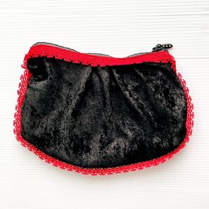 ラインストーン ジッパー ベルベット ポーチ ハンドメイド