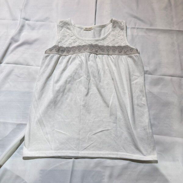 【美品】ECO LATCH レーストリム タンクトップ M 白 インナー【D39】