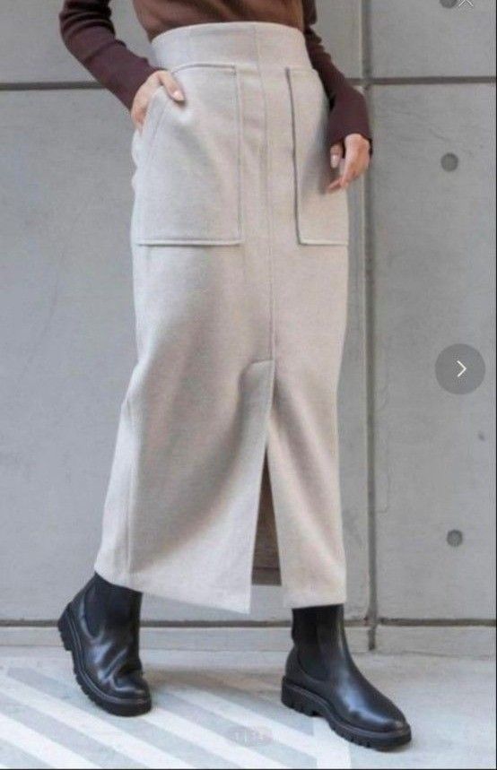 sense of place ジャージーメルトンアウトポケットスカートベージュ　M