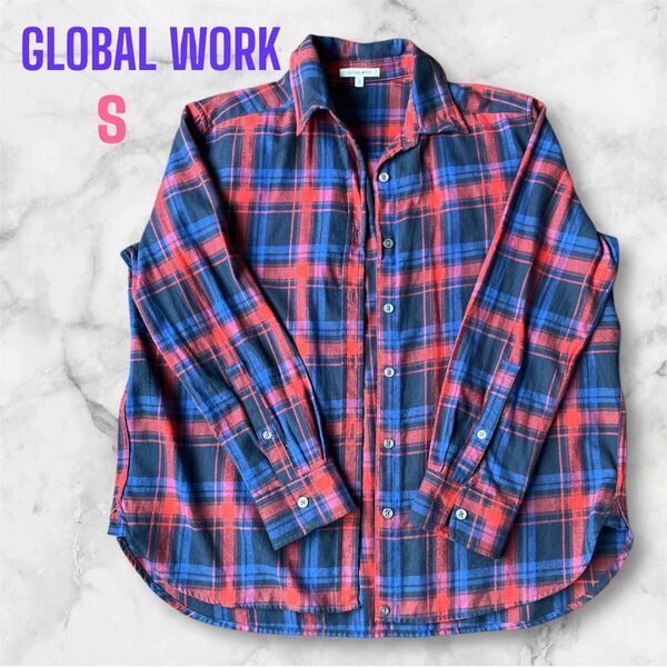 グローバルワーク GLOBAL WORK チェック柄長袖シャツ S レディース