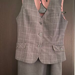 事務服☆グレー チェック柄 ベスト スカートセット