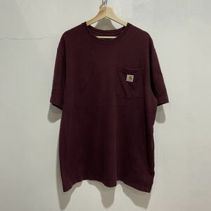 ☆送料無料☆ ☆Carhartt☆ポケットTシャツ☆エンジ☆胸ポケ☆ブランドロゴ☆小豆色☆