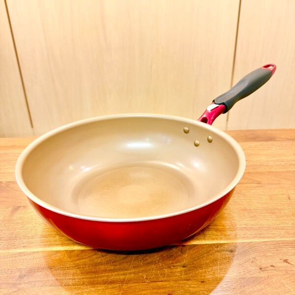evercook(エバークック)ガス・IH対応 フライパン 28cm 深型 レッド EIDP28RD3 中古品 調理器具 炒め鍋