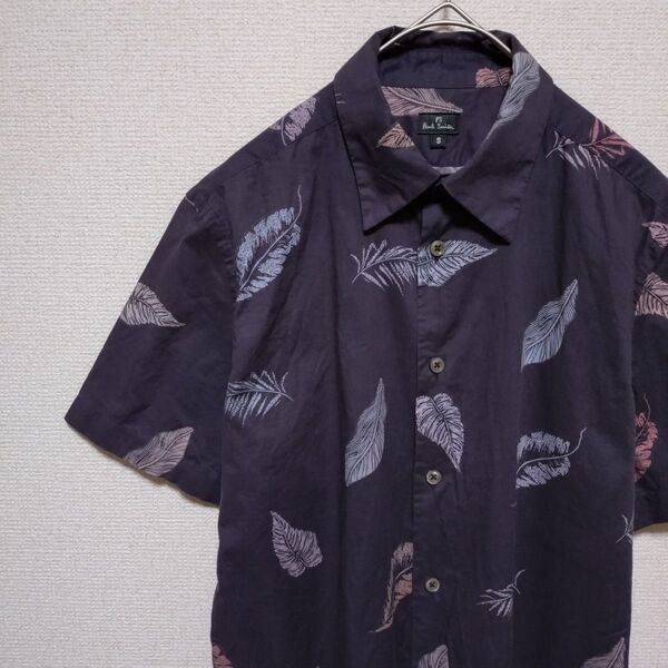 【 PaulSmith ポールスミス 羽模様半袖シャツ Sサイズ 】 半袖シャツ アロハシャ 総柄 柄物 ハワイアン トップス