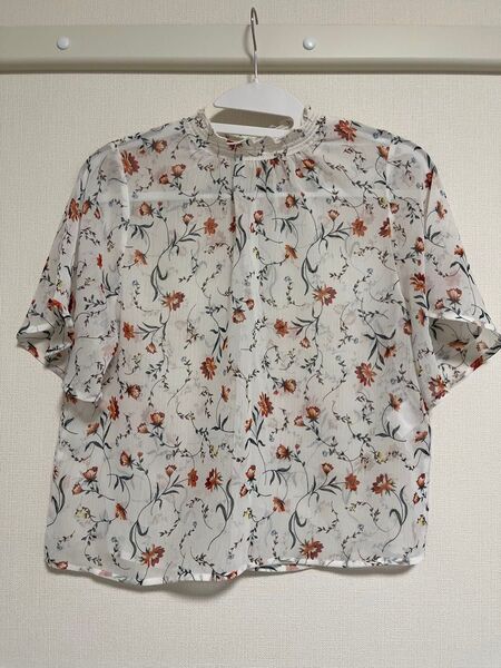 GLOBAL WORK シースルーカットソー シアーブラウス 花柄 m 半袖