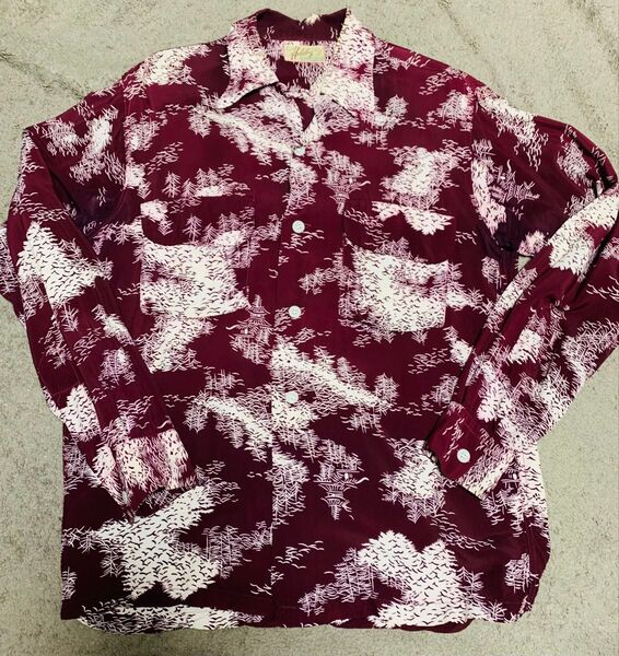 50s ハワイアンシャツ 長袖 アロハ vintage ヴィンテージ 50's Hawaiian shirt 和柄 レーヨンシャツ