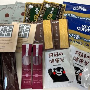 お試しお茶6種類&ココアスティック&ドリップコーヒー各2& 水でふくらむスポンジカプセル2は、12種類のうち1つ。