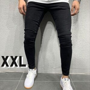 XXL メンズ ストレッチデニムパンツ スキ二ー 細身 スリムパンツ ブラック 黒 オールシーズン ボトムス